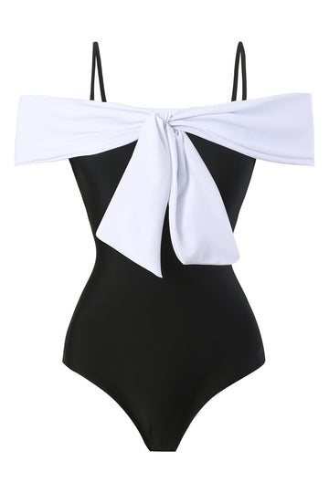 Noir Une pièce épaules froides Maillot de bain de plage